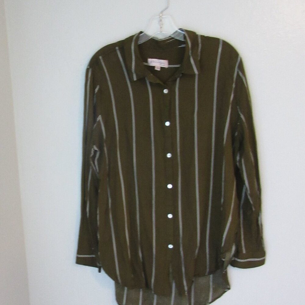 PHILOSOPHY Espresso Color Stripe Long Sleeve XL Button Closure Shirt Blouse